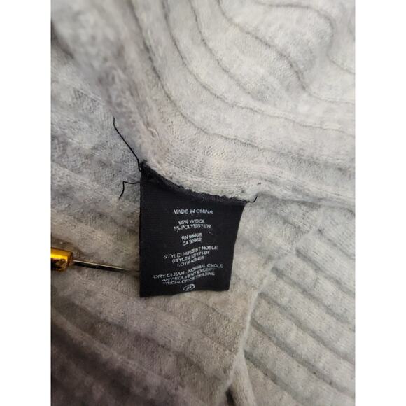 Theory Long Sleeves Top Womens SZ Large Semi Crop Stretch Wool Ribbed Gray Crew - Picture 9 of 10